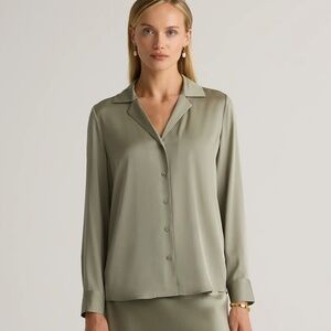 Quince Washable Stretch Silk Notch Collar Blouse Faded Seagrass Large